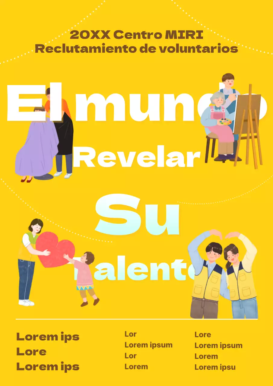 Bonito cartel amarillo y azul claro para la captación de voluntarios