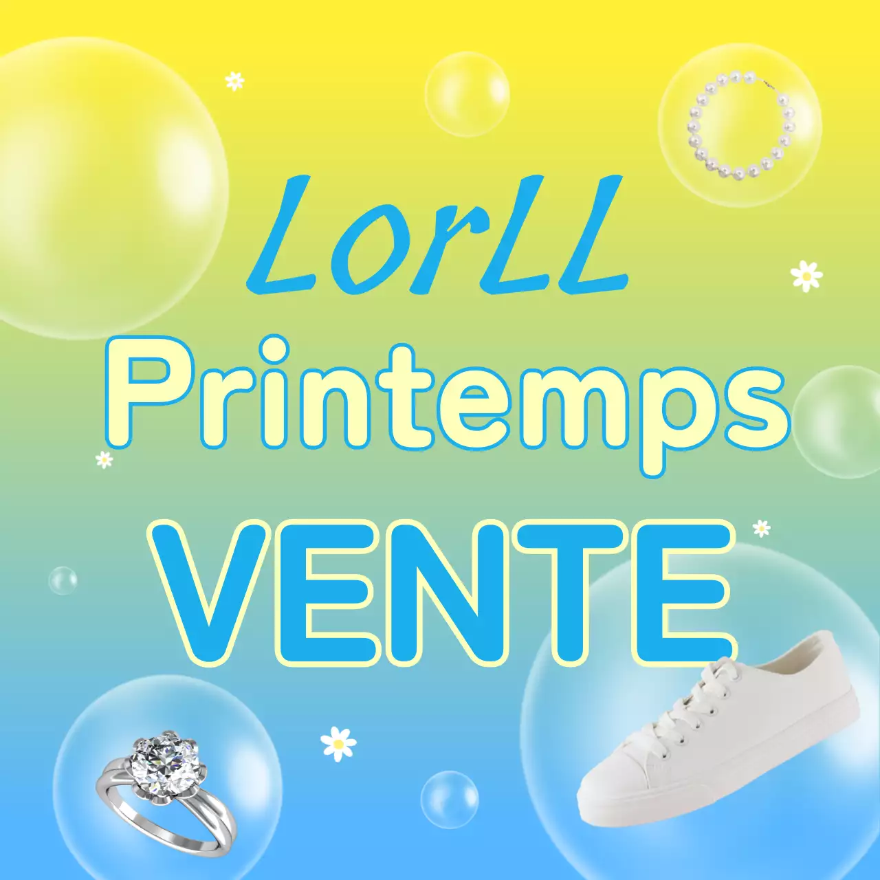 Une jolie publicité pour les soldes de printemps en bleu clair et jaune