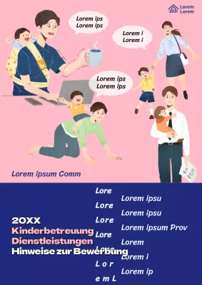 Niedlicher Flyer in Rosa und Marineblau, der für Kinderbetreuungsdienste wirbt