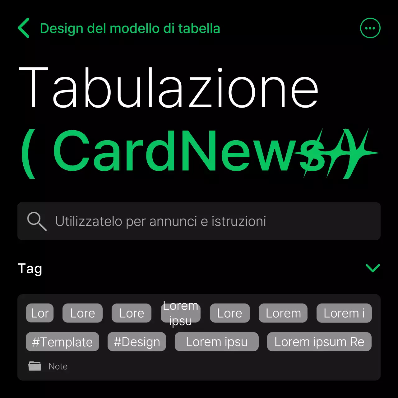 Una guida alle tabulazioni moderne in nero e verde