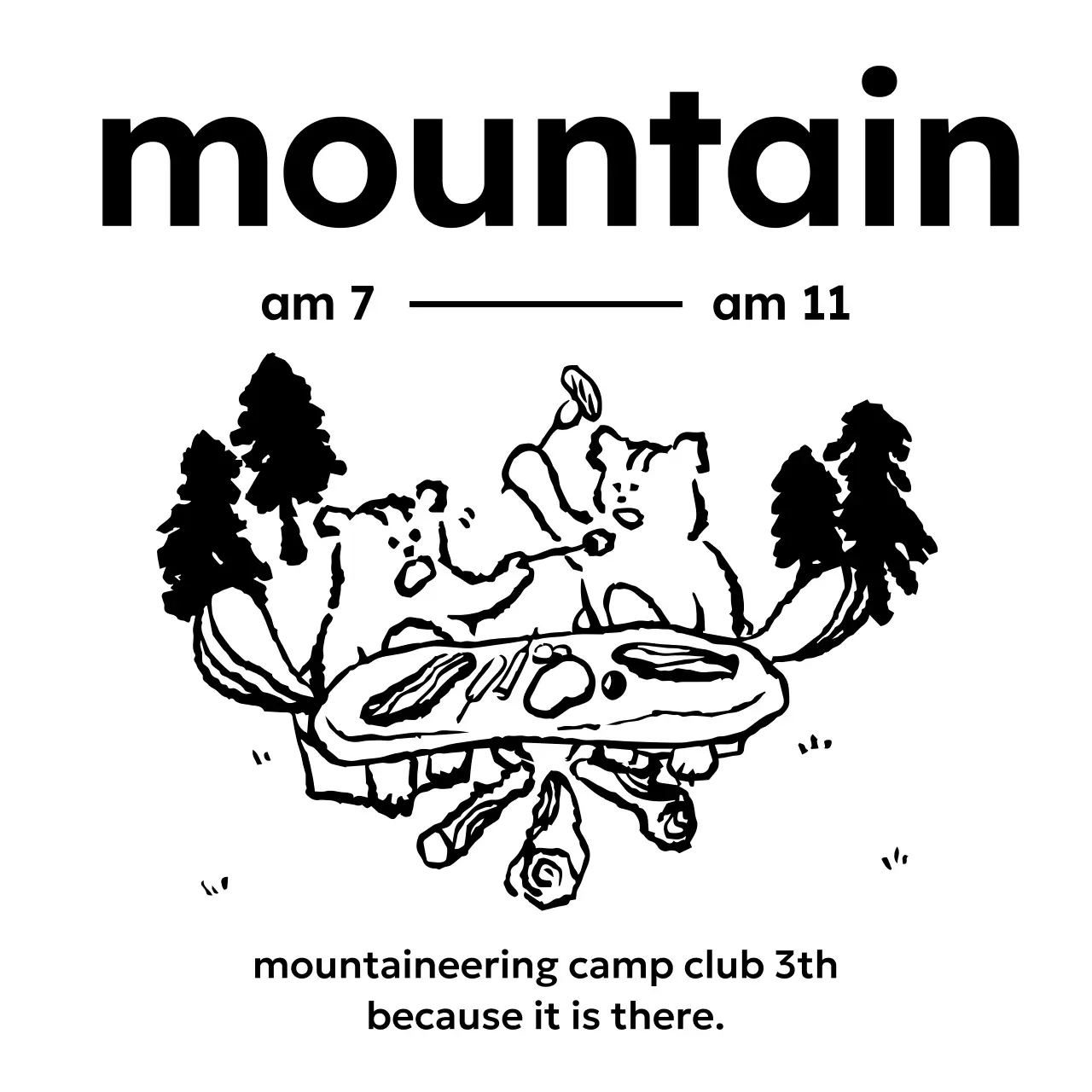 Camp design with an illustration of a squirrel eating in the woods.