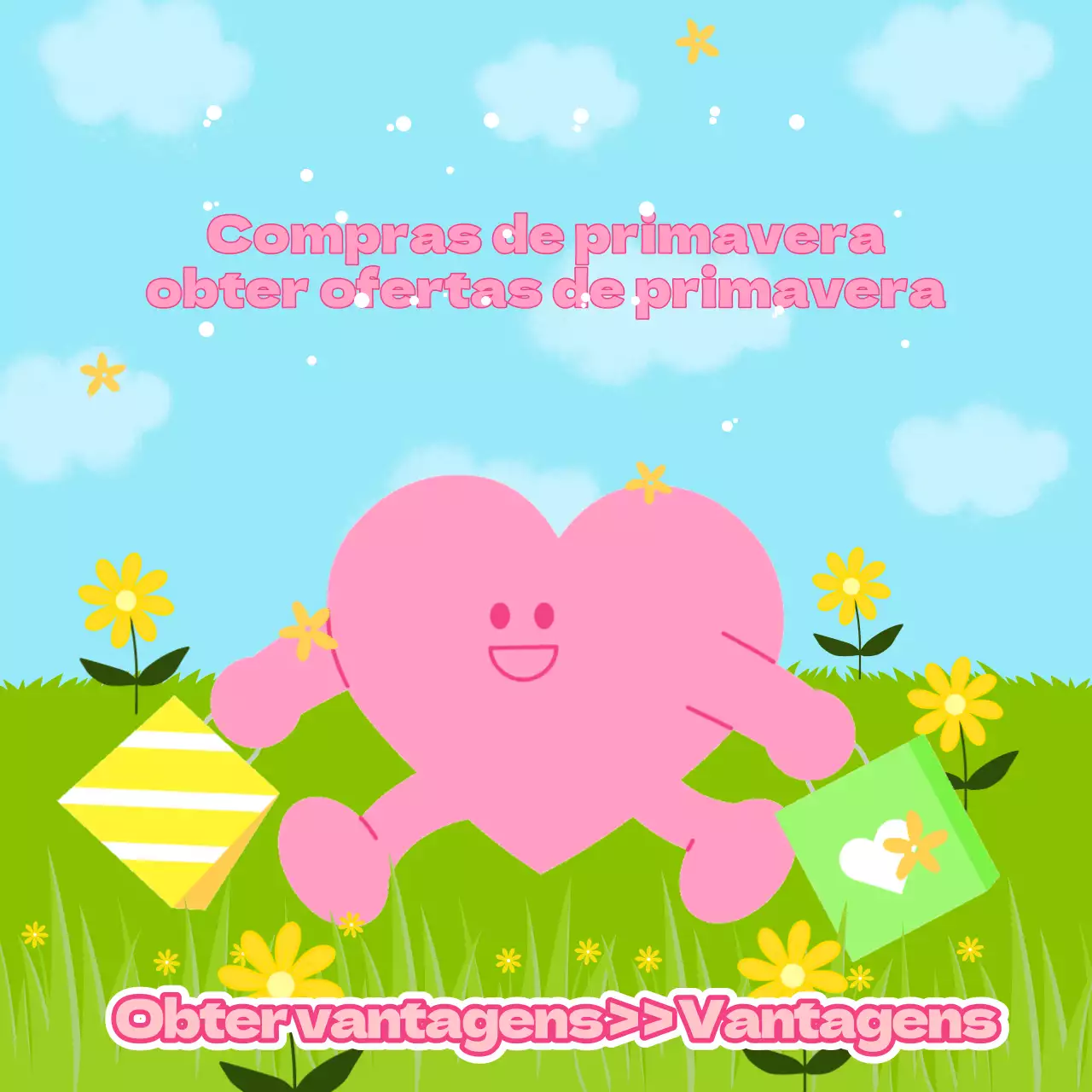 Anúncios em cor-de-rosa e chartreuse para descontos nas compras de primavera