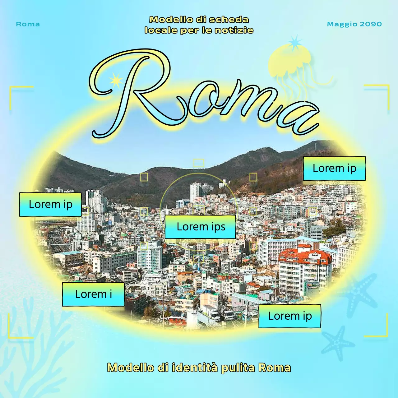 Posta di guida del quartiere di Busan con colori gialli e azzurri