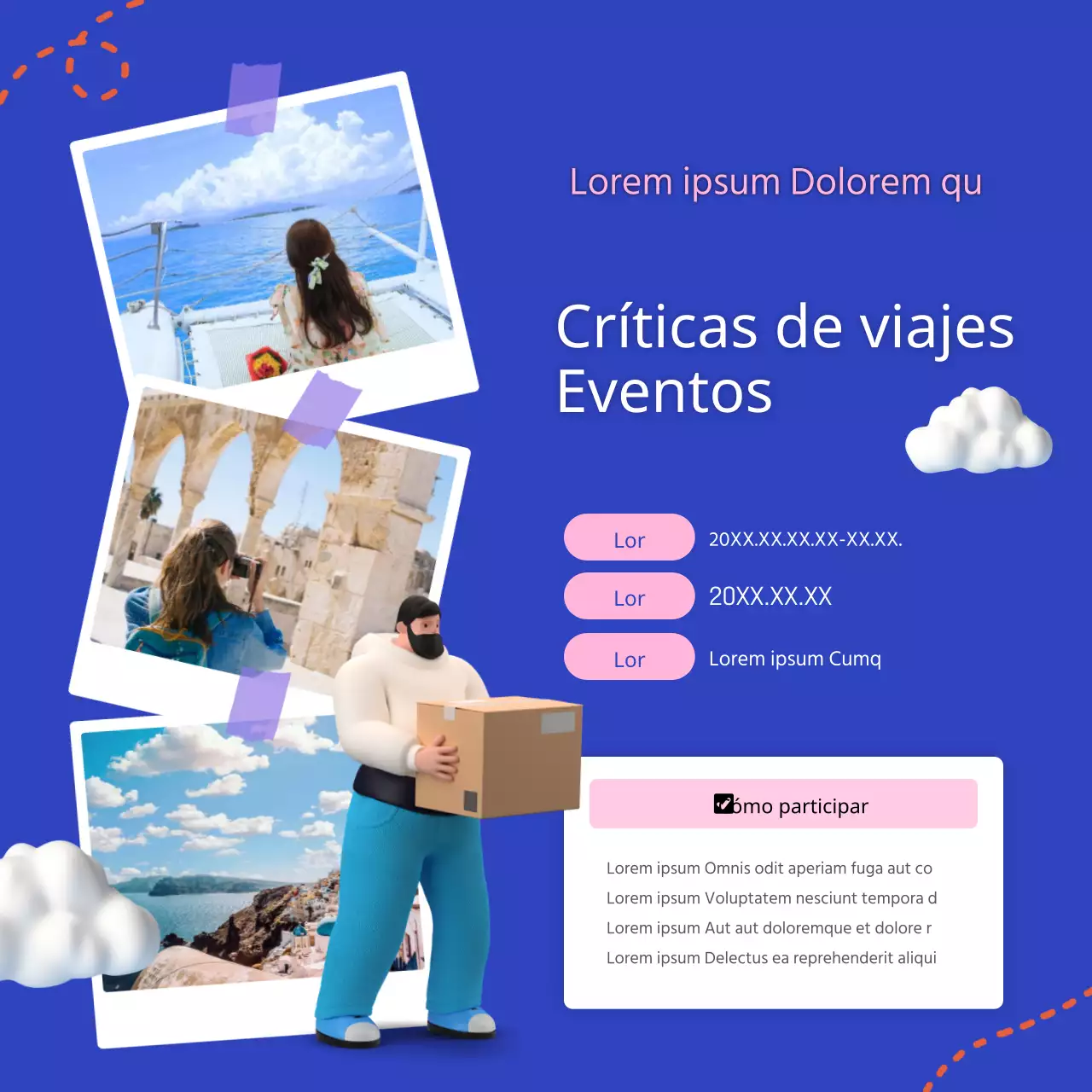 Promocionar paquetes de viaje azul marino y rosa