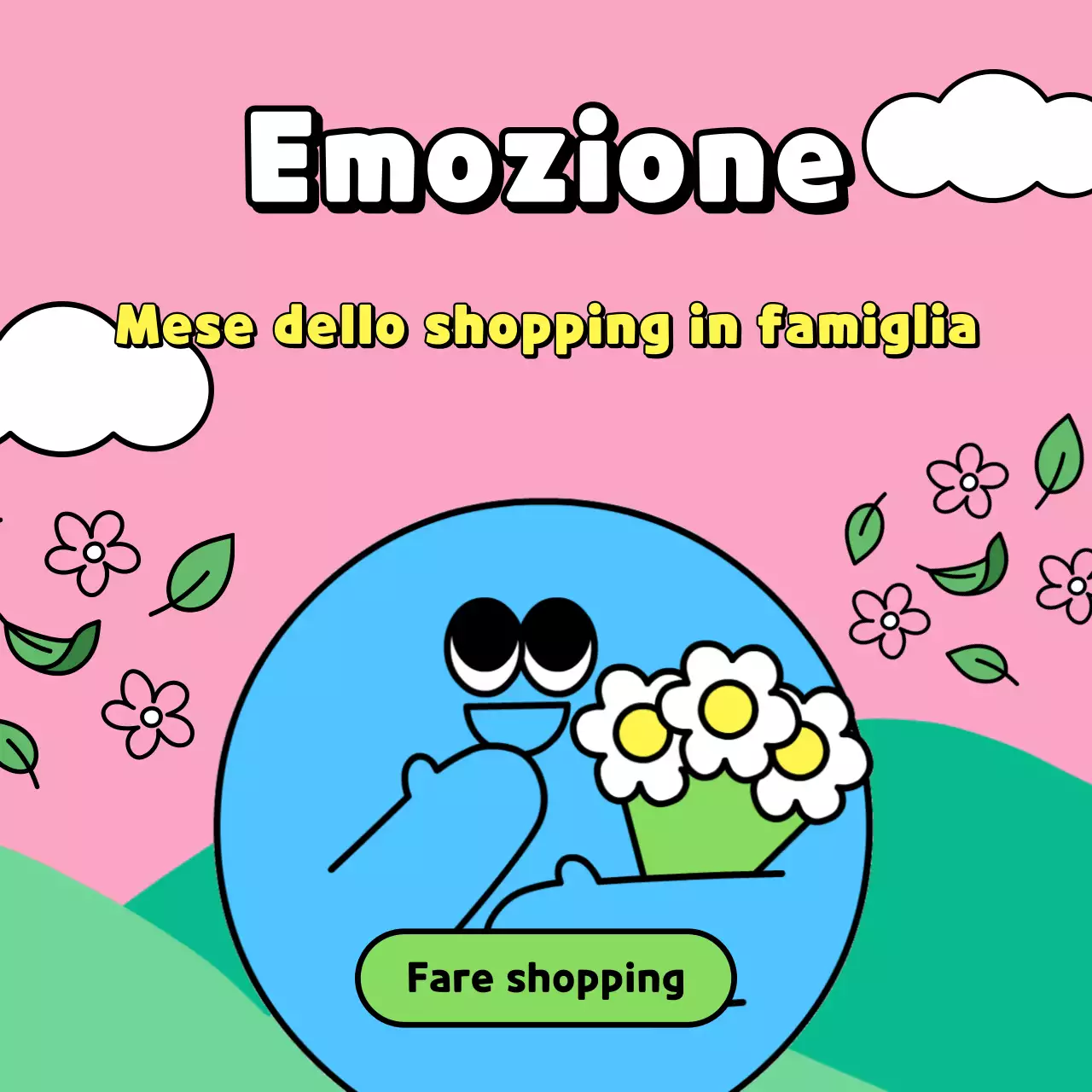 Pubblicità rosa e azzurra per il Mese della Famiglia e i saldi di primavera