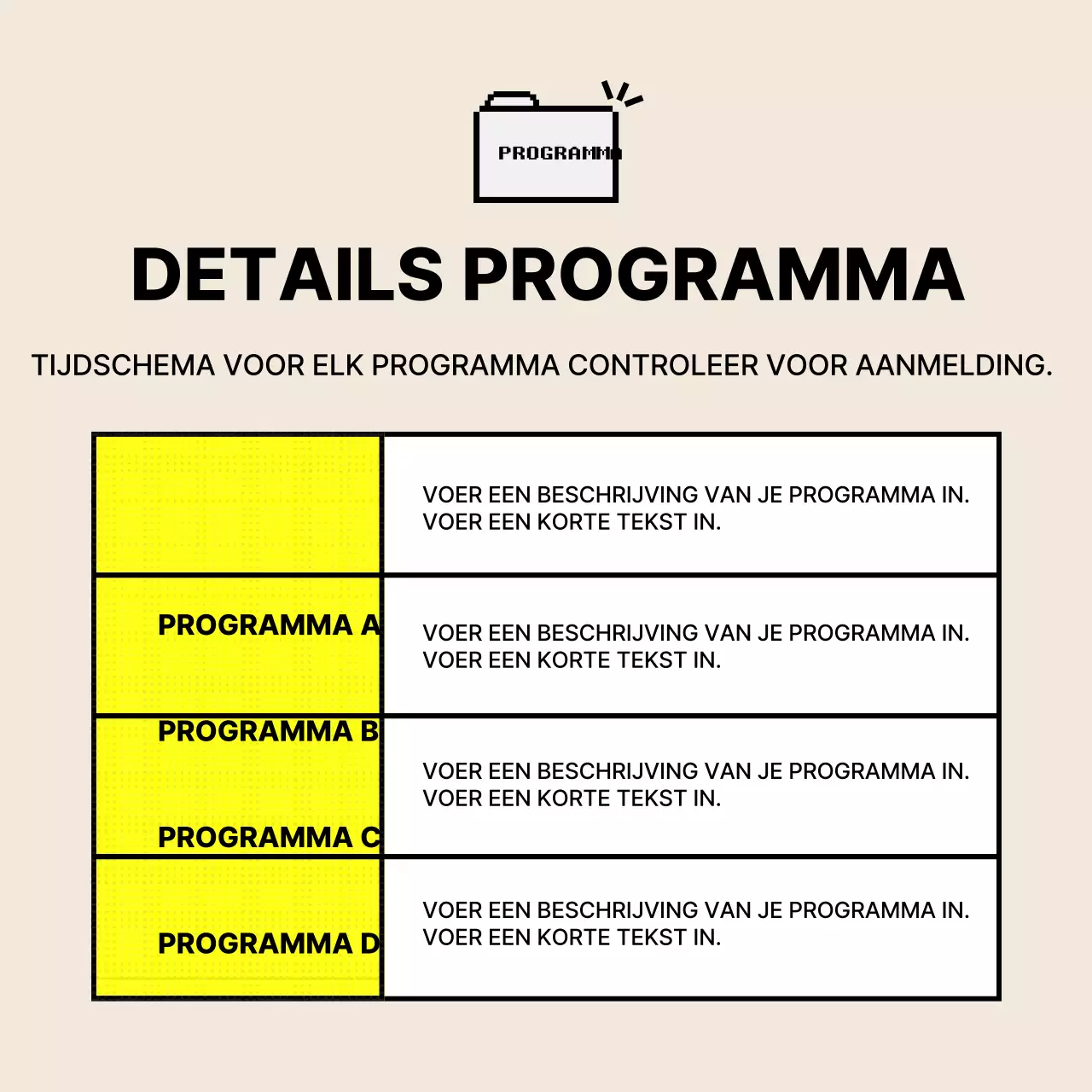 Het gebruik van eenvoudige tafels in geel en ivoor aankondigen