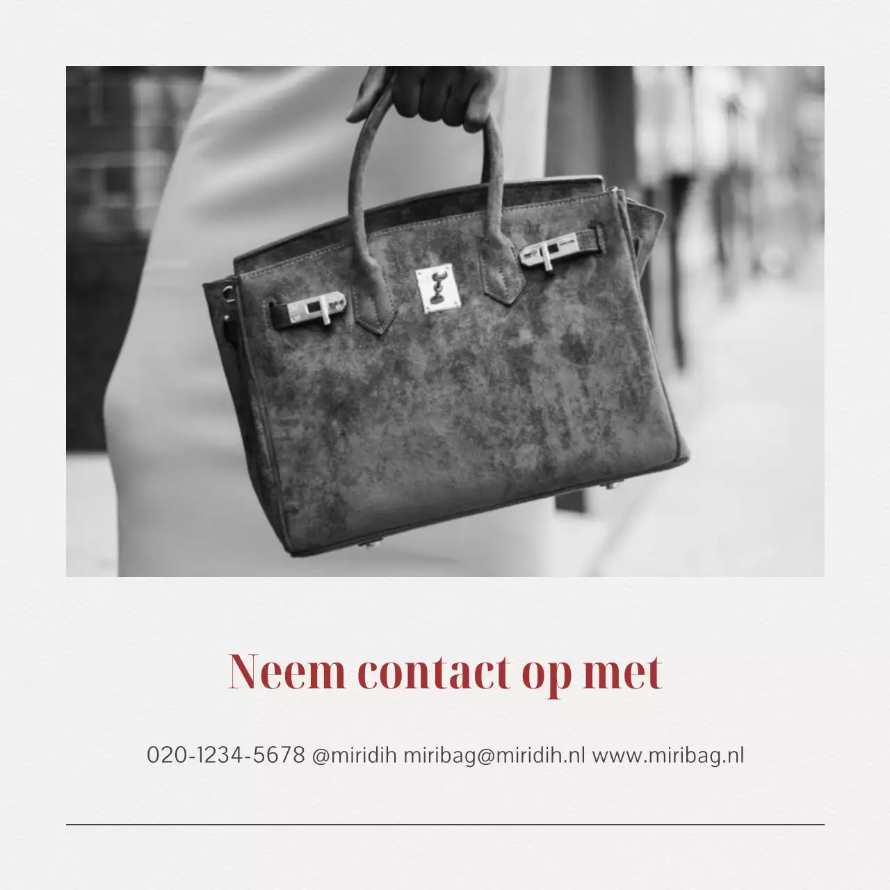 Een briefing voor een moderne tas in rood, zwart en wit