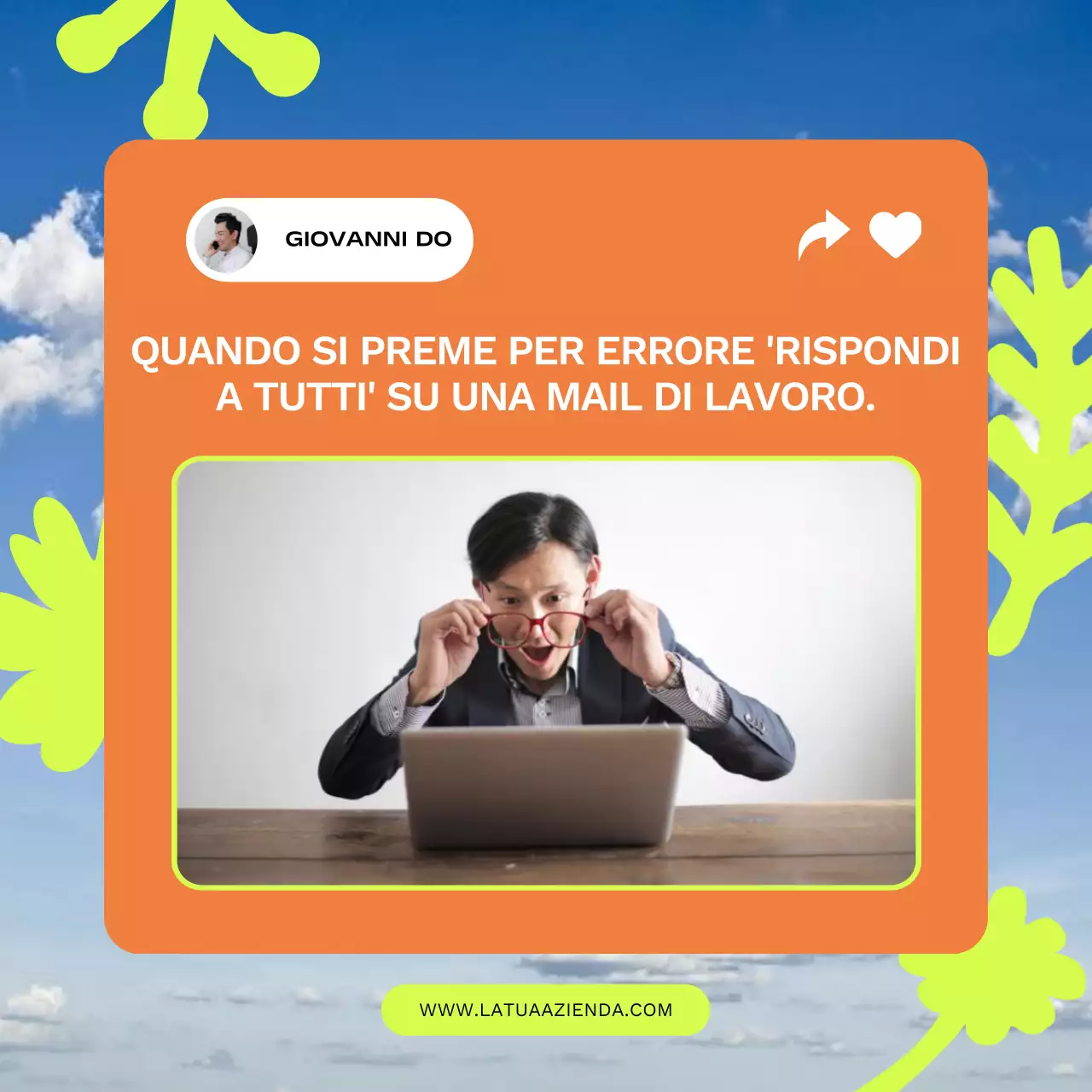 Meme minimale pop-up arancione e giallo