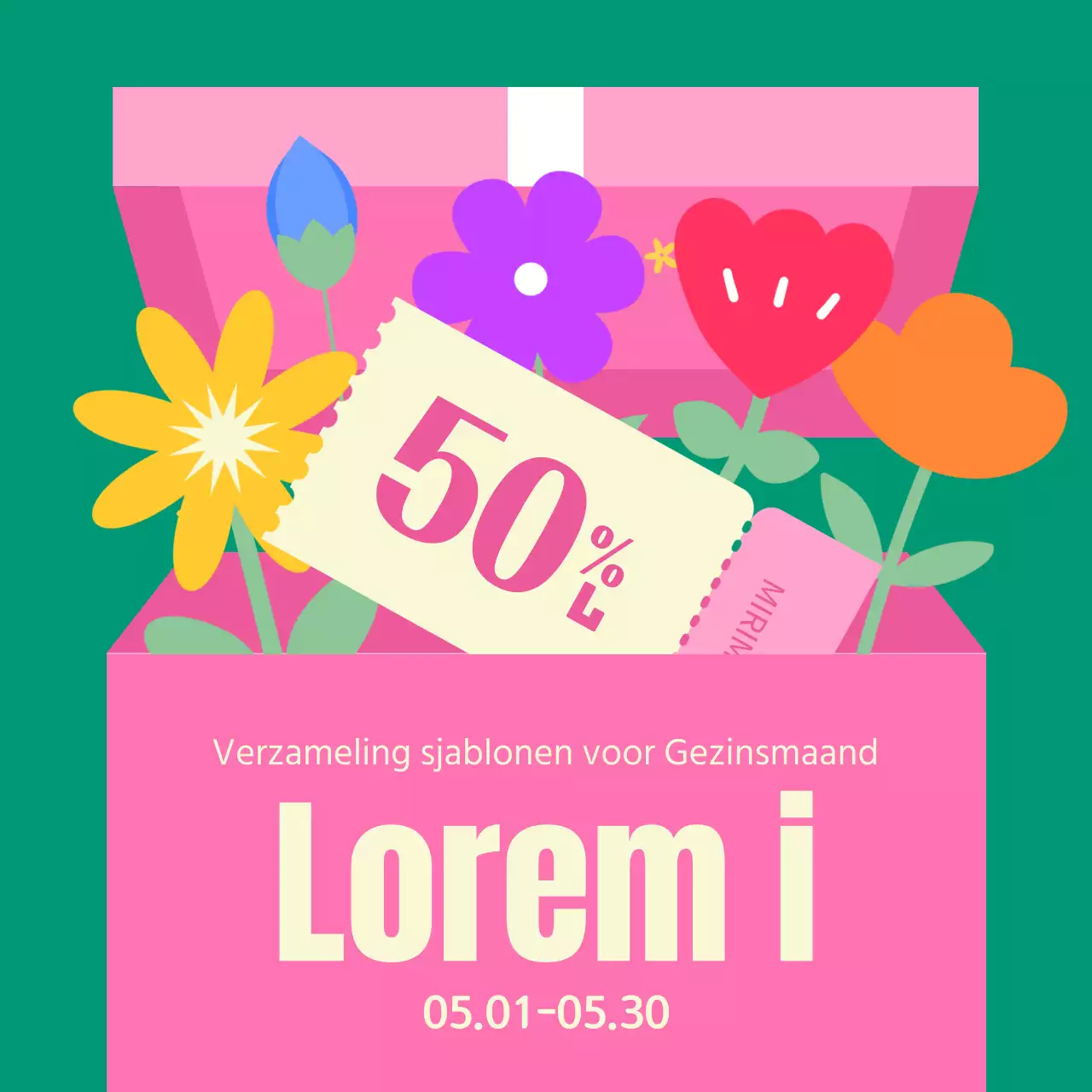 Een schattige groene en roze Meimaand Gezinsmaand advertentie