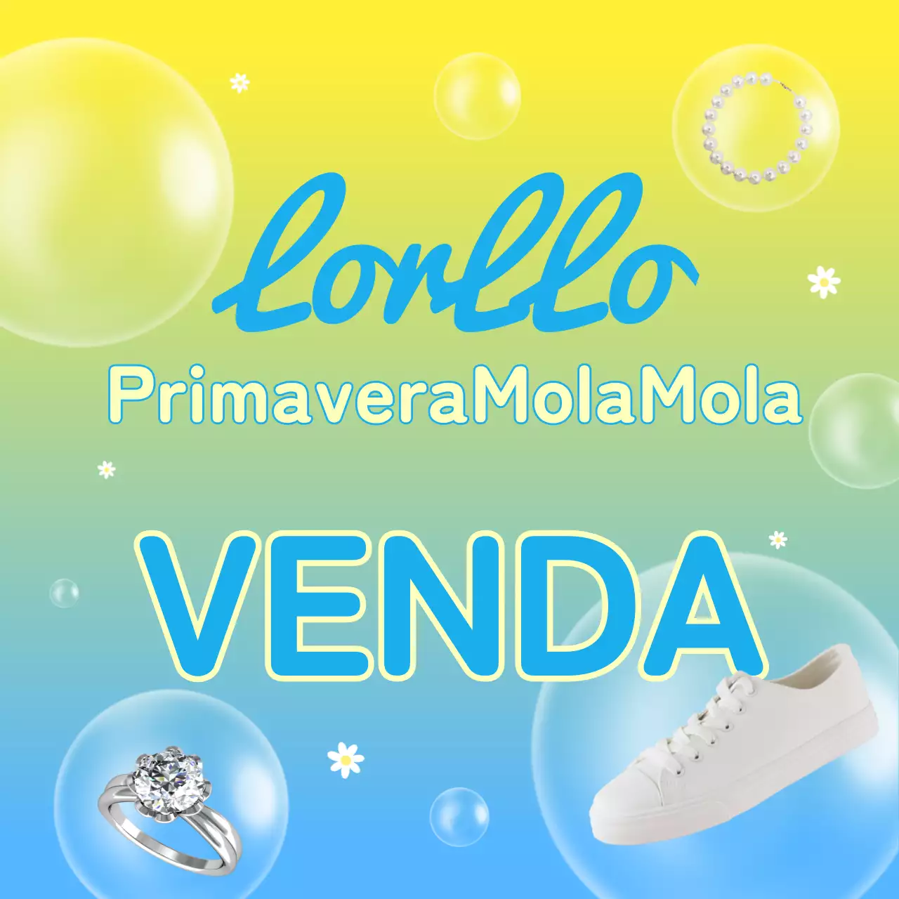 Um bonito anúncio de saldos de primavera em azul claro e amarelo