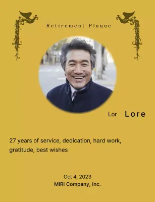 Desain pensiun dengan ilustrasi burung phoenix yang penuh warna dan foto melingkar.