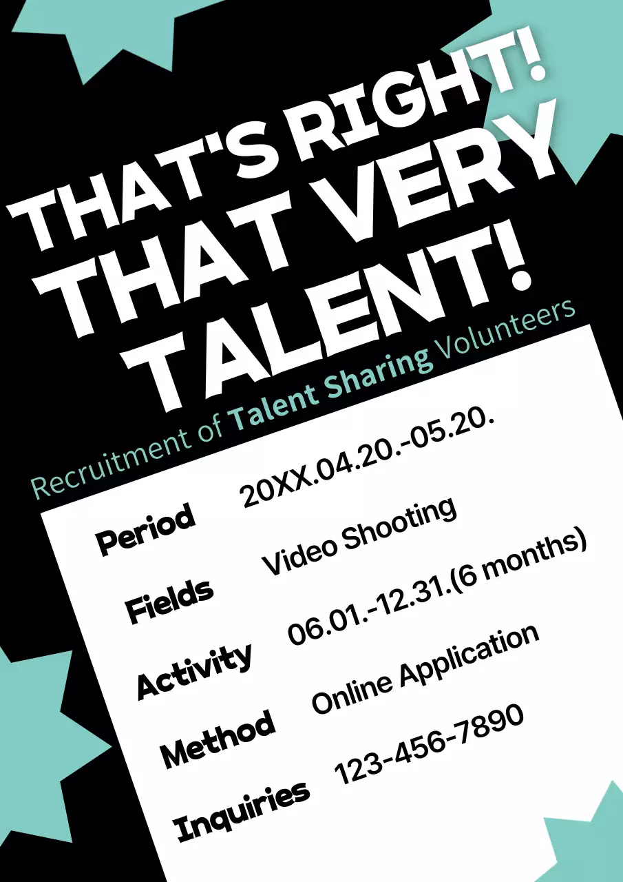 Simple black and light blue volunteer recruitment flyer