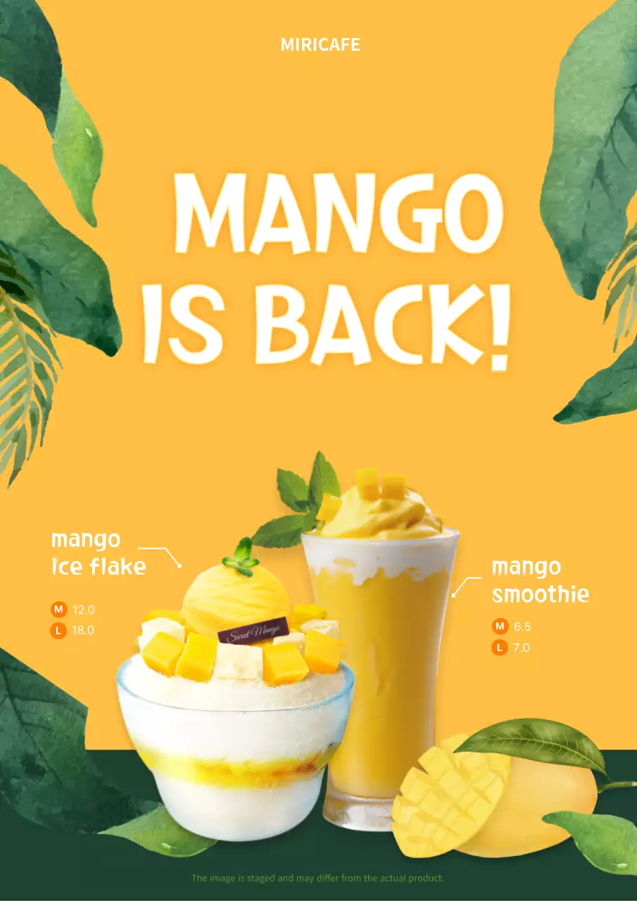 A simple yellow and green promotional poster for a summer seasonal menu.