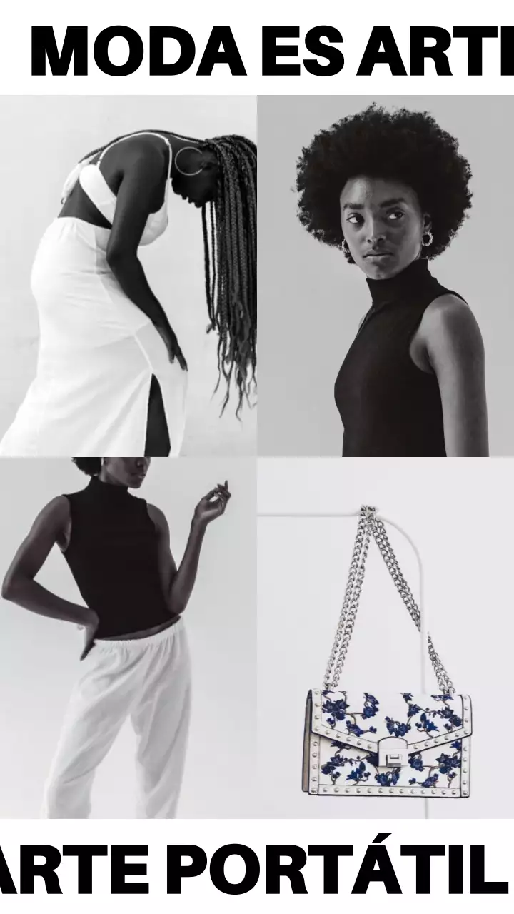 Collage fotográfico de moda minimalista en blanco y negro