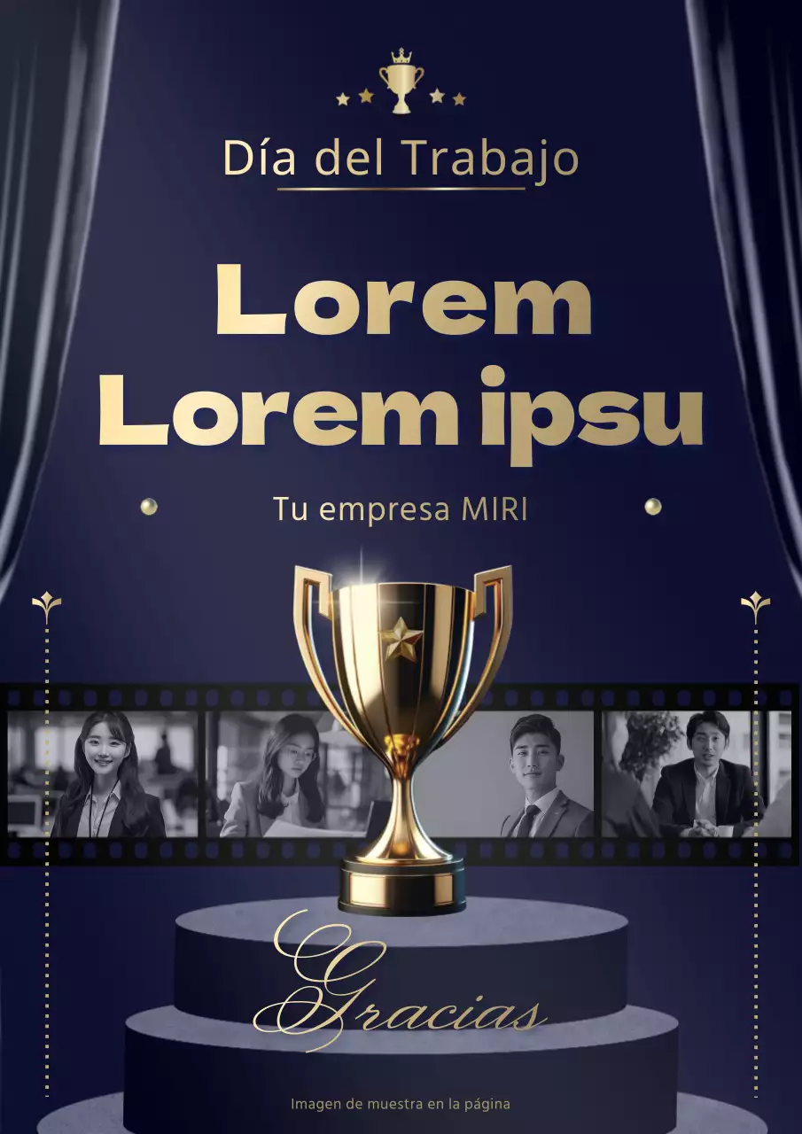 Cartel promocional de una lujosa ceremonia de entrega de premios del Día del reconocimiento del trabajo en azul marino y dorado.
