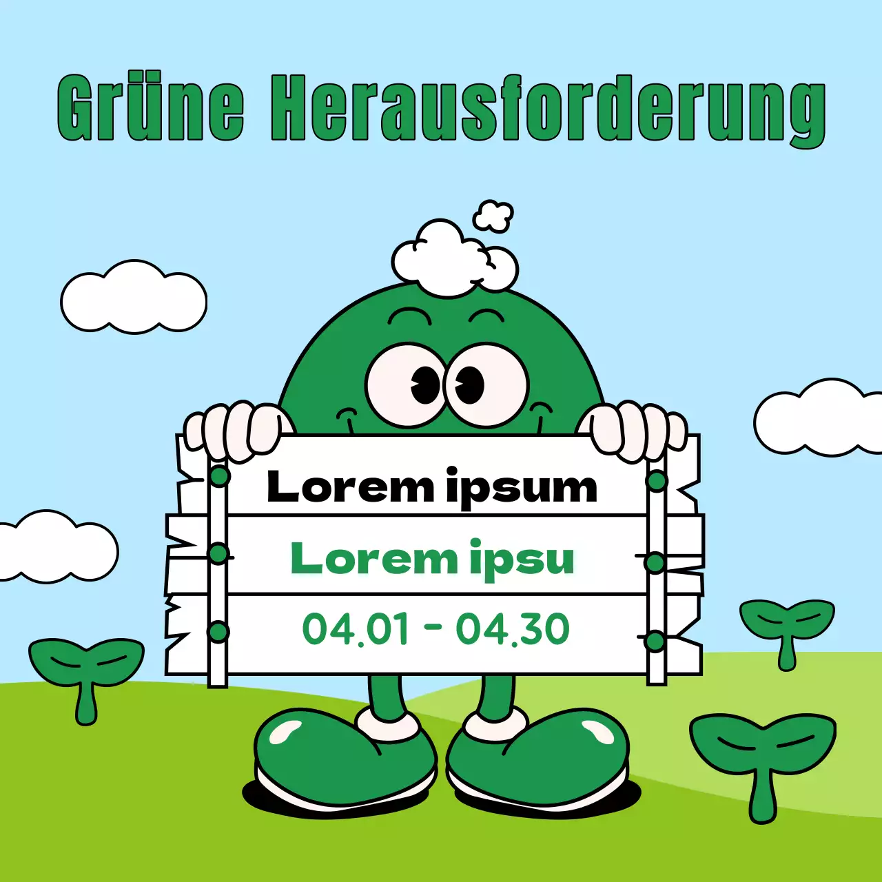 Eine poppig-künstlerische Anzeige zum Tag der Umwelt in Hellblau und Chartreuse.