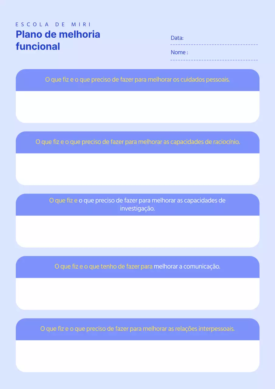 Um plano de melhoria funcional simples, azul claro e azul