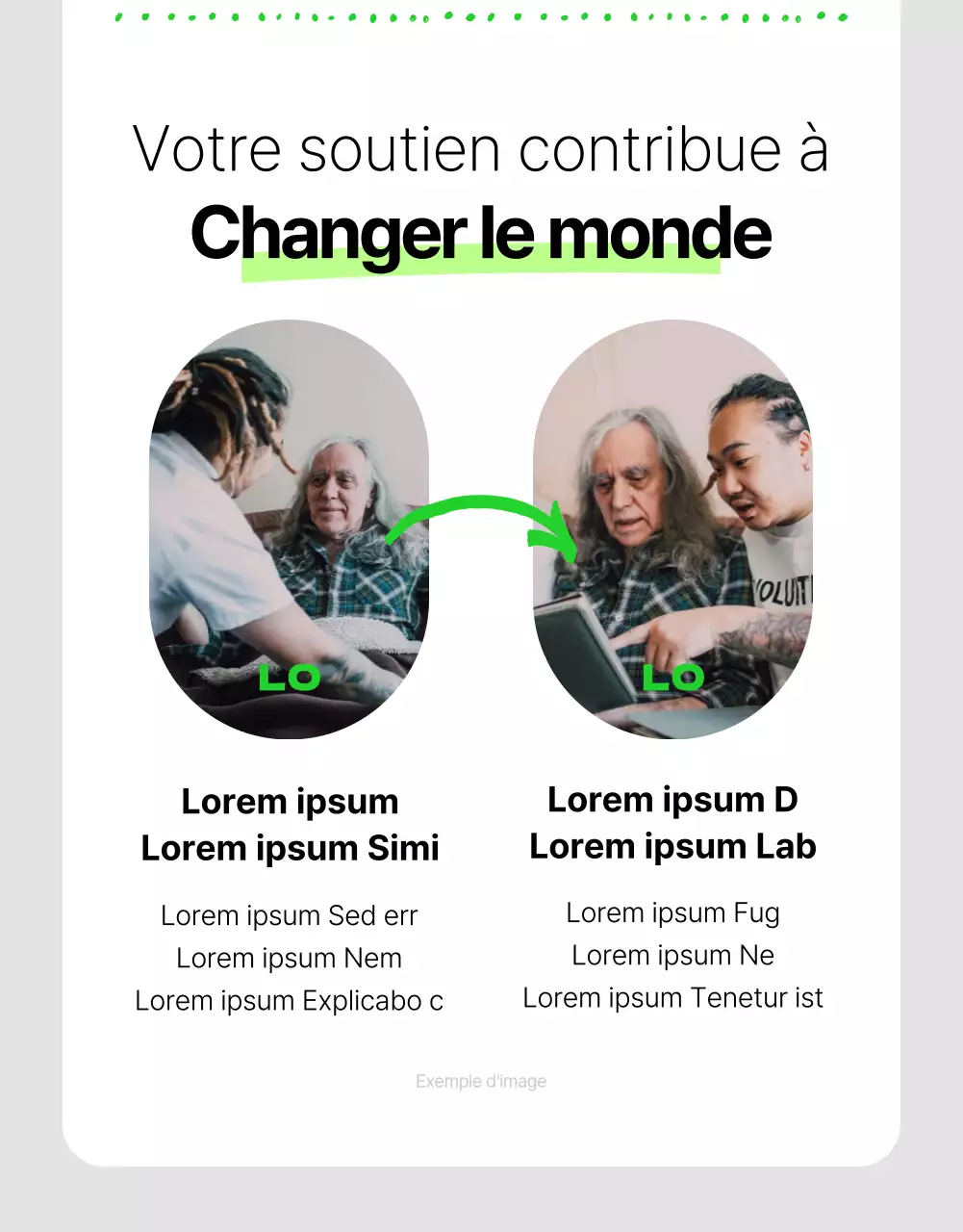 Informations simples sur le parrainage des ONG en blanc et en couleurs fluorescentes