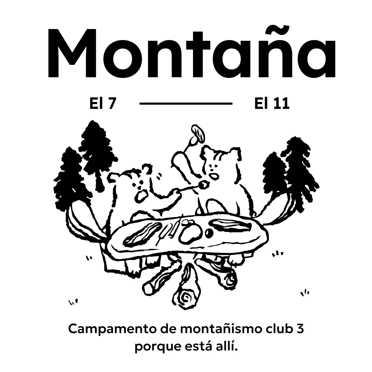 Diseño de campamento con ilustración de ardillas comiendo en el bosque