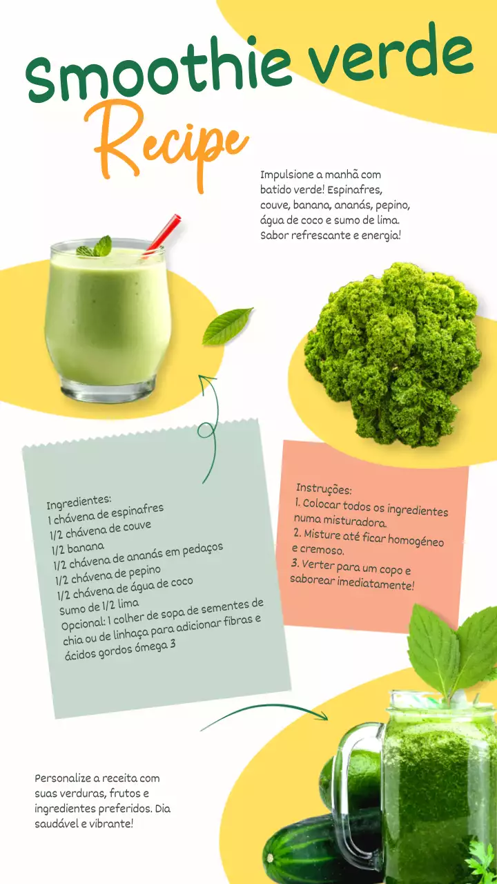Receita de Smoothie Verde e Amarelo Natural Refrescante