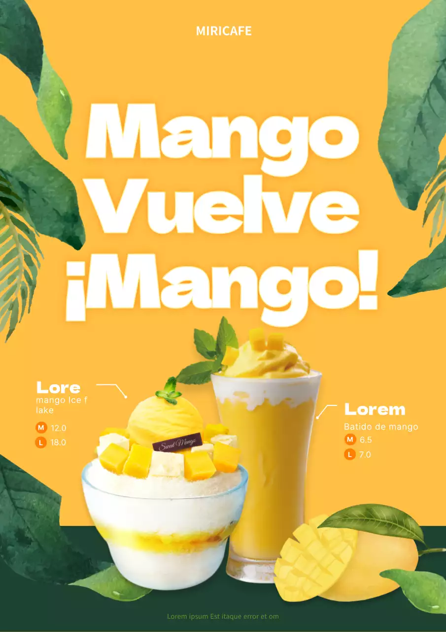 Sencillo cartel promocional amarillo y verde para el menú de verano