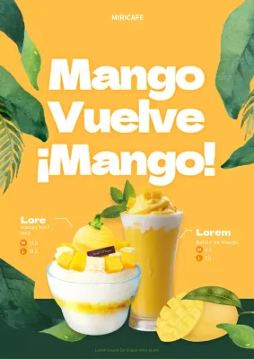 Sencillo cartel promocional amarillo y verde para el menú de verano