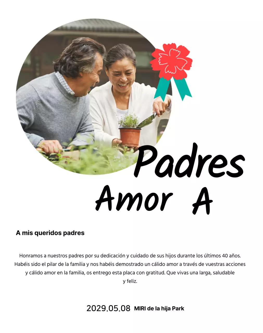 Simpática placa para el Día de la Madre con ilustración de un clavel y caligrafía con tu foto