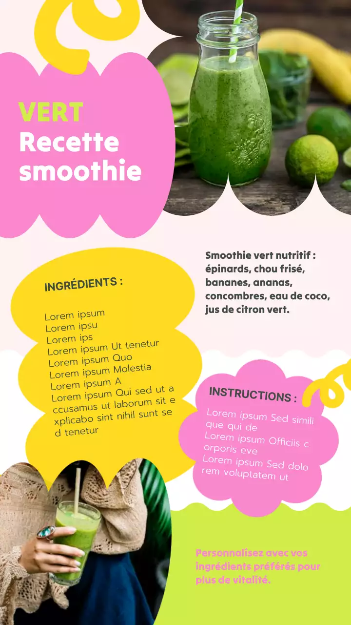 Recette de smoothie vert et jaune naturel et rafraîchissant