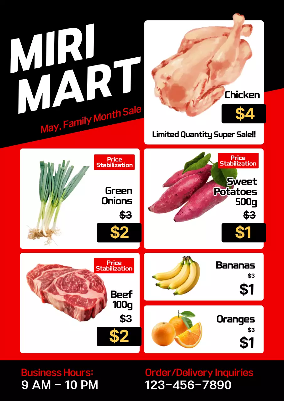 Red Modern Grocery Promotion Poster