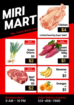 Red Modern Grocery Promotion Poster