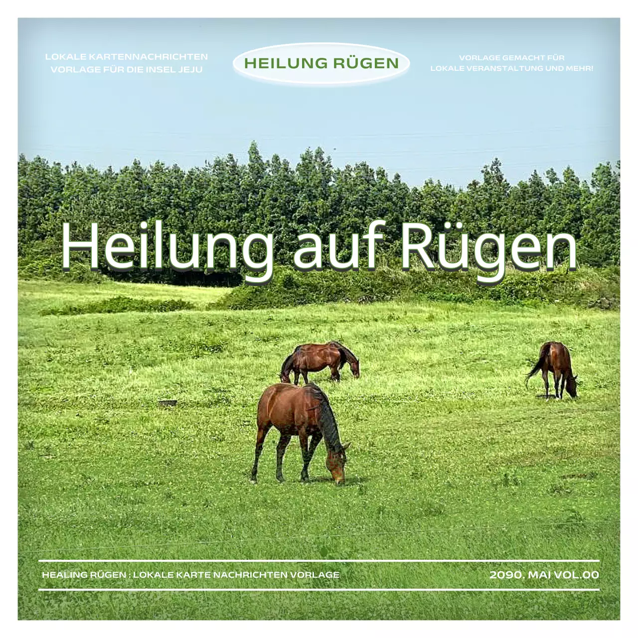 Ein moderner Wegweiser für die Umgebung von Jeju in Hellgrün und Himmelblau