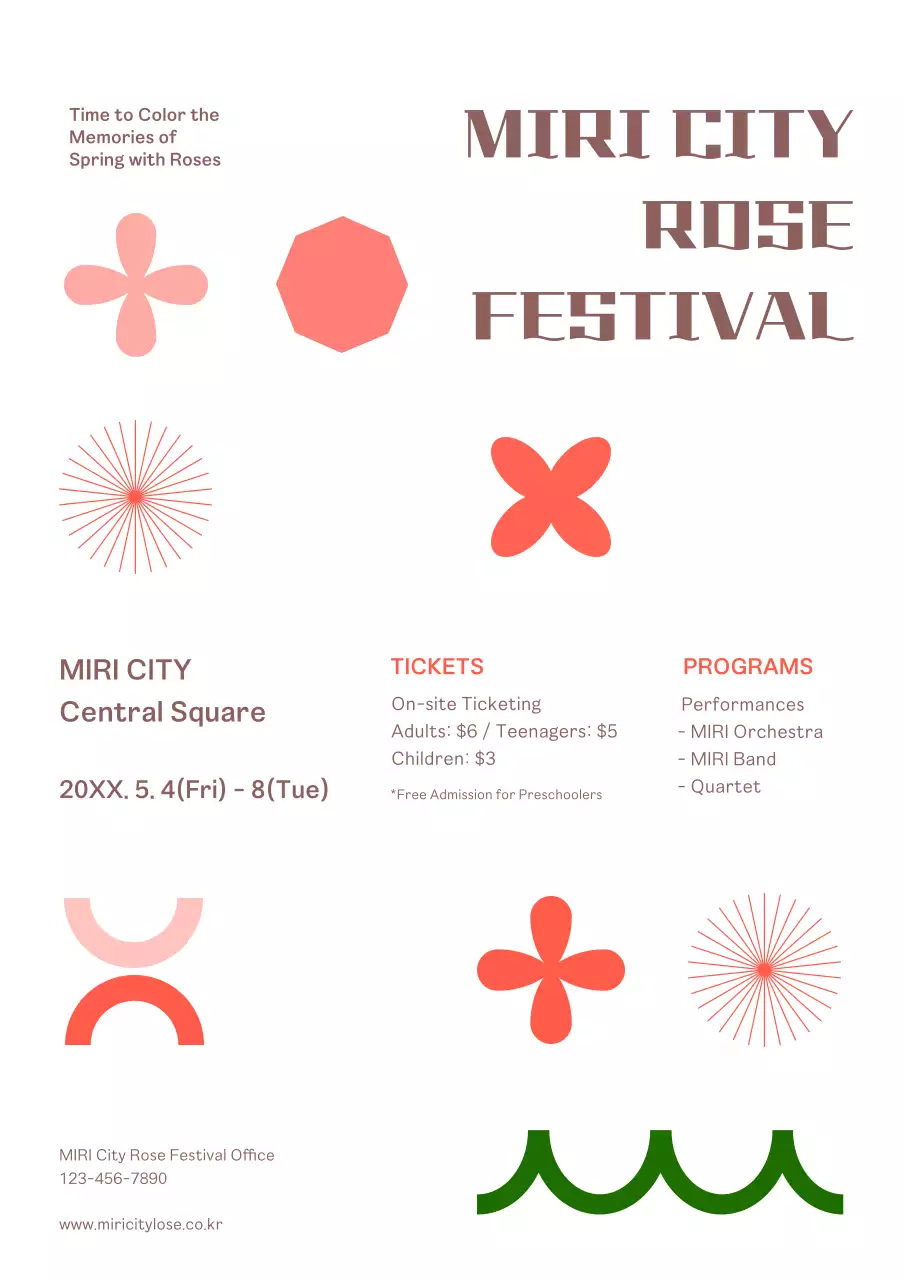 빨강과 흰색의 심플한 장미축제 홍보 포스터