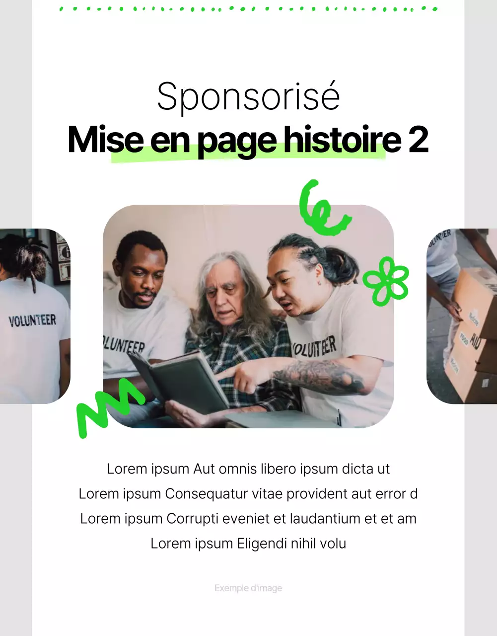 Informations simples sur le parrainage des ONG en blanc et en couleurs fluorescentes