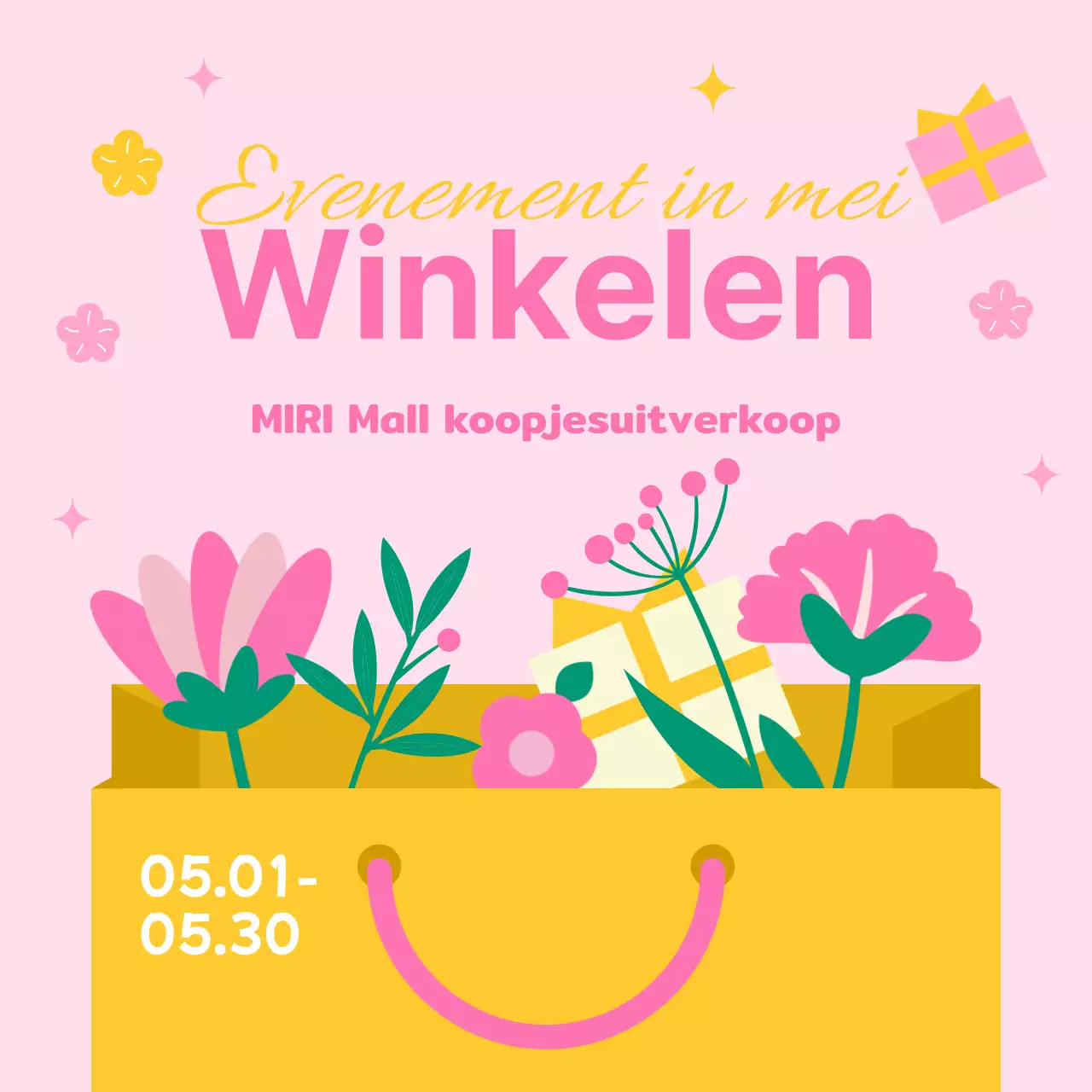 Een schattige groene en roze Meimaand Gezinsmaand advertentie