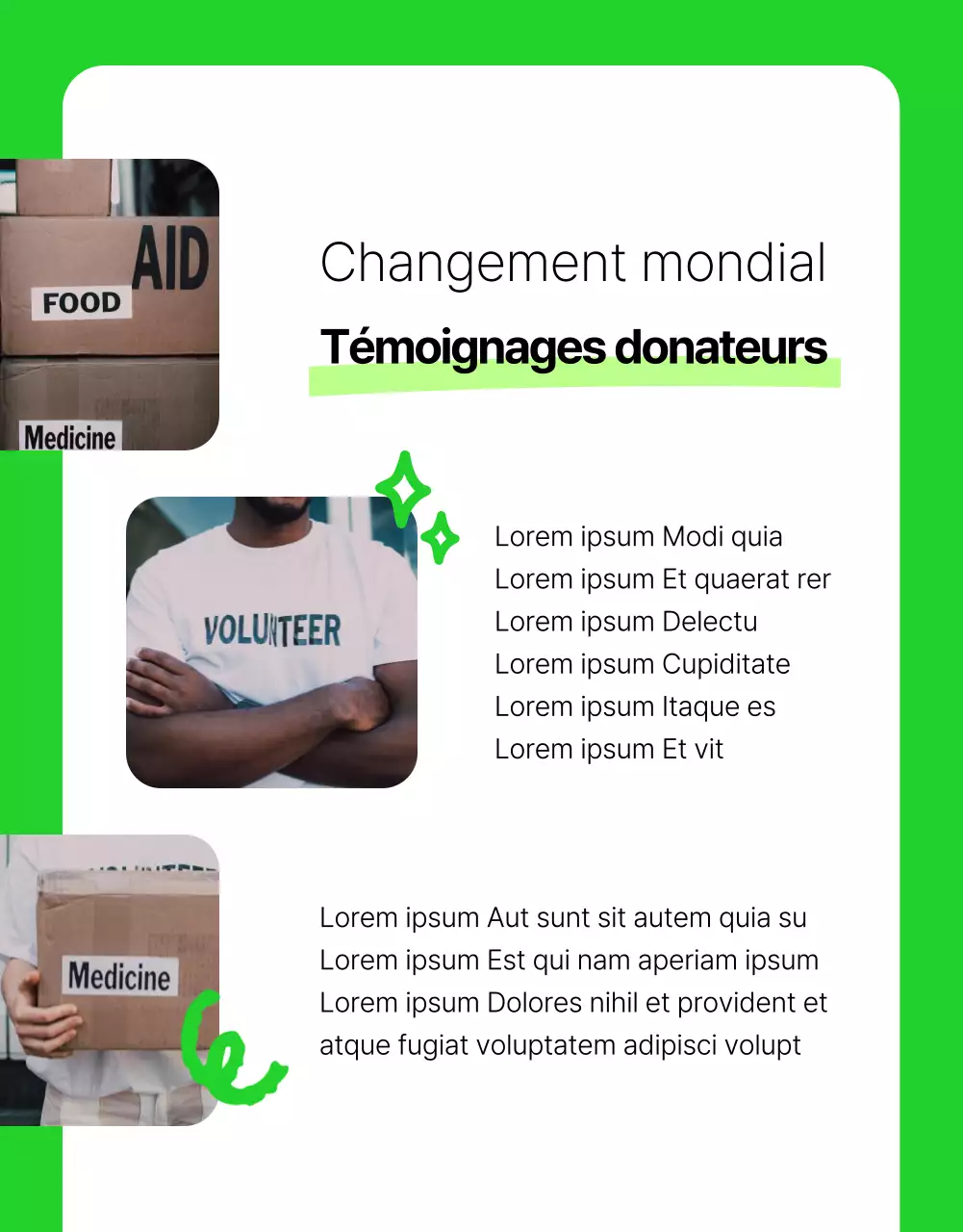 Informations simples sur le parrainage des ONG en blanc et en couleurs fluorescentes