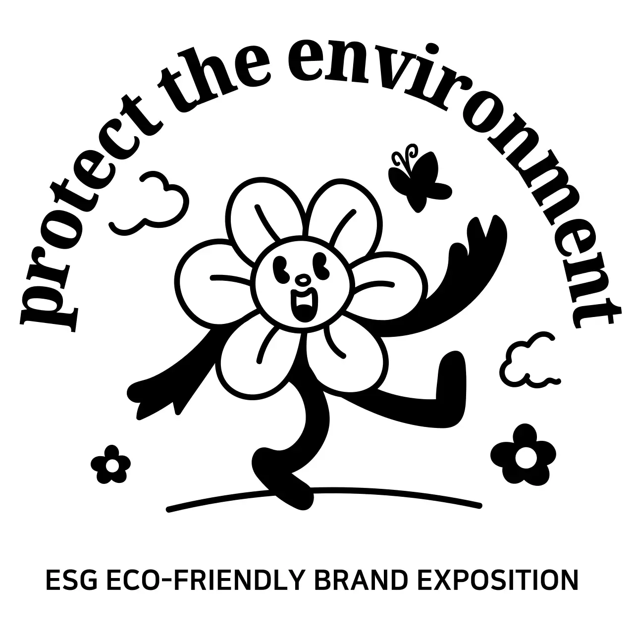 Souvenir from an eco-fair event with a line illustration of a petal character.