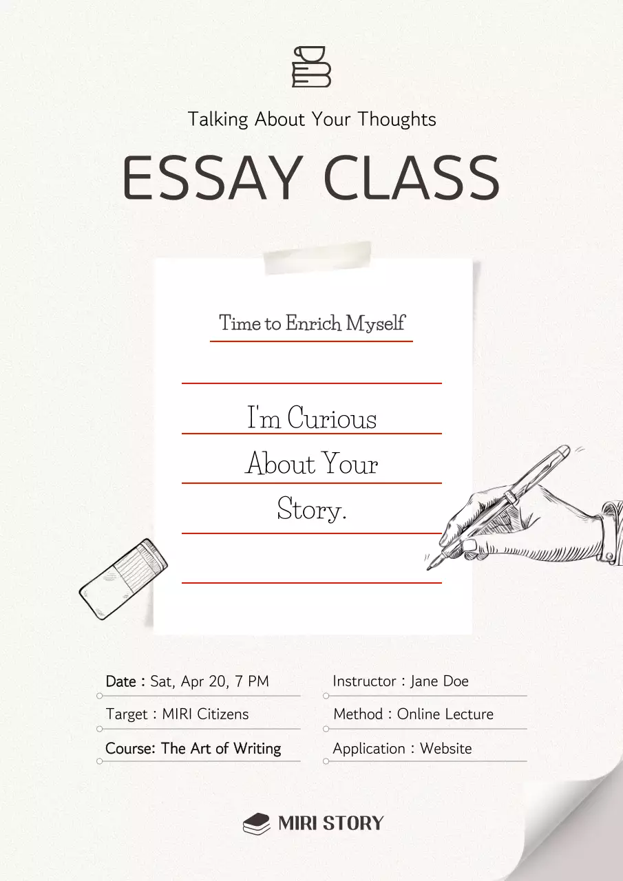 A simple writing class promotional poster in ivory color