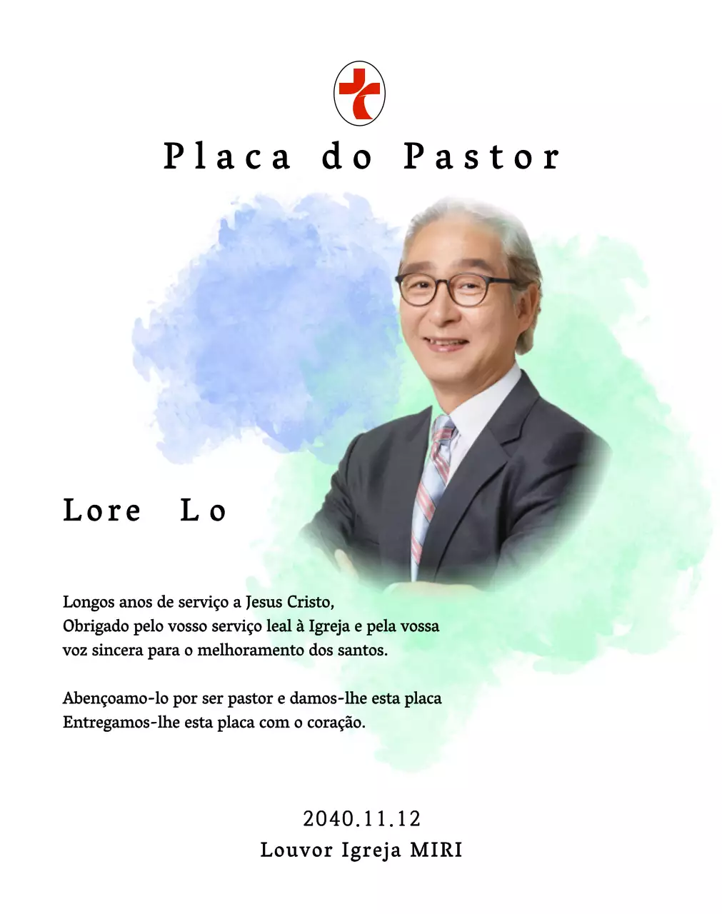 Placa de inauguração de igreja suave com fundo de aguarela gradiente e fotografia