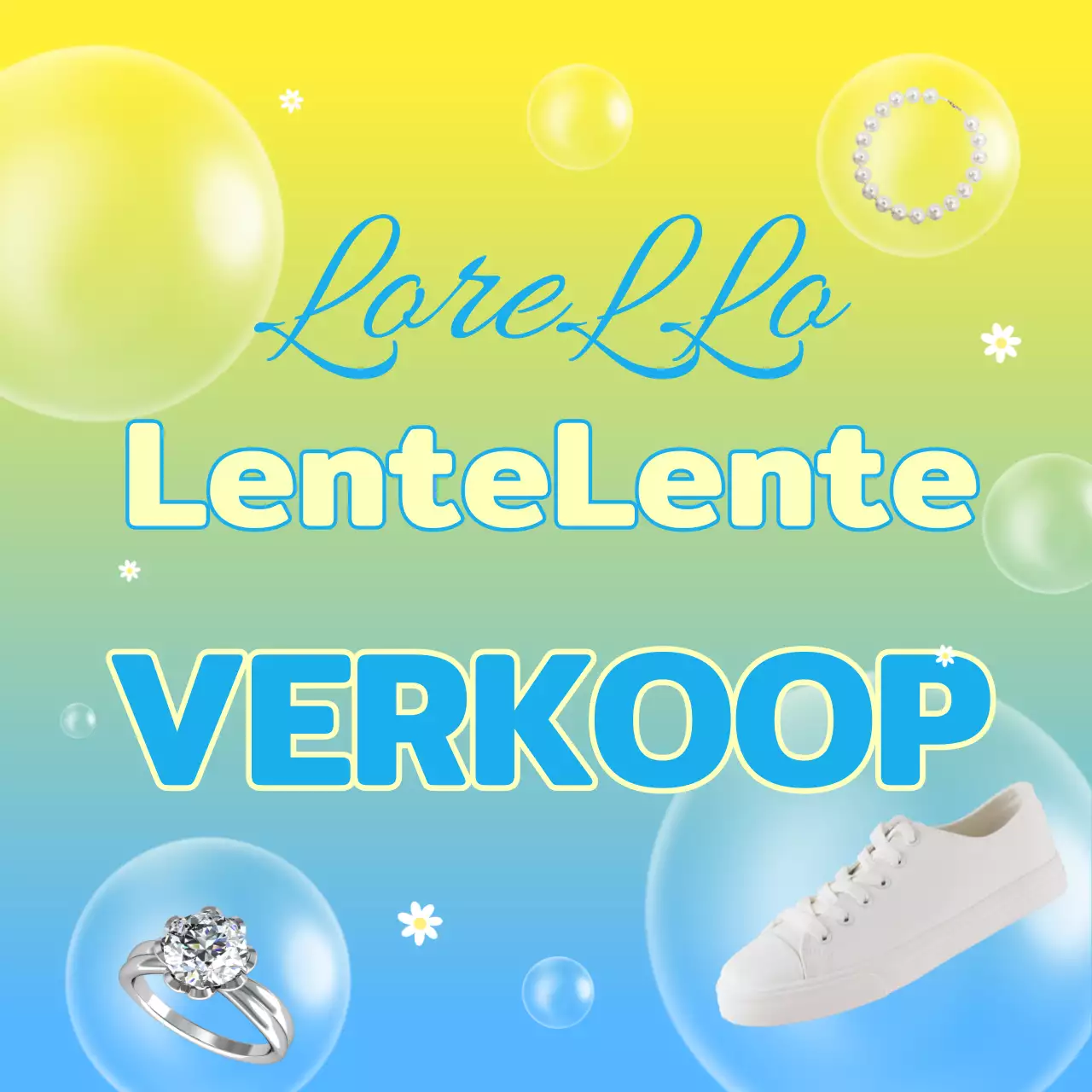 Een mooie advertentie voor een voorjaarsuitverkoop in lichtblauw en geel