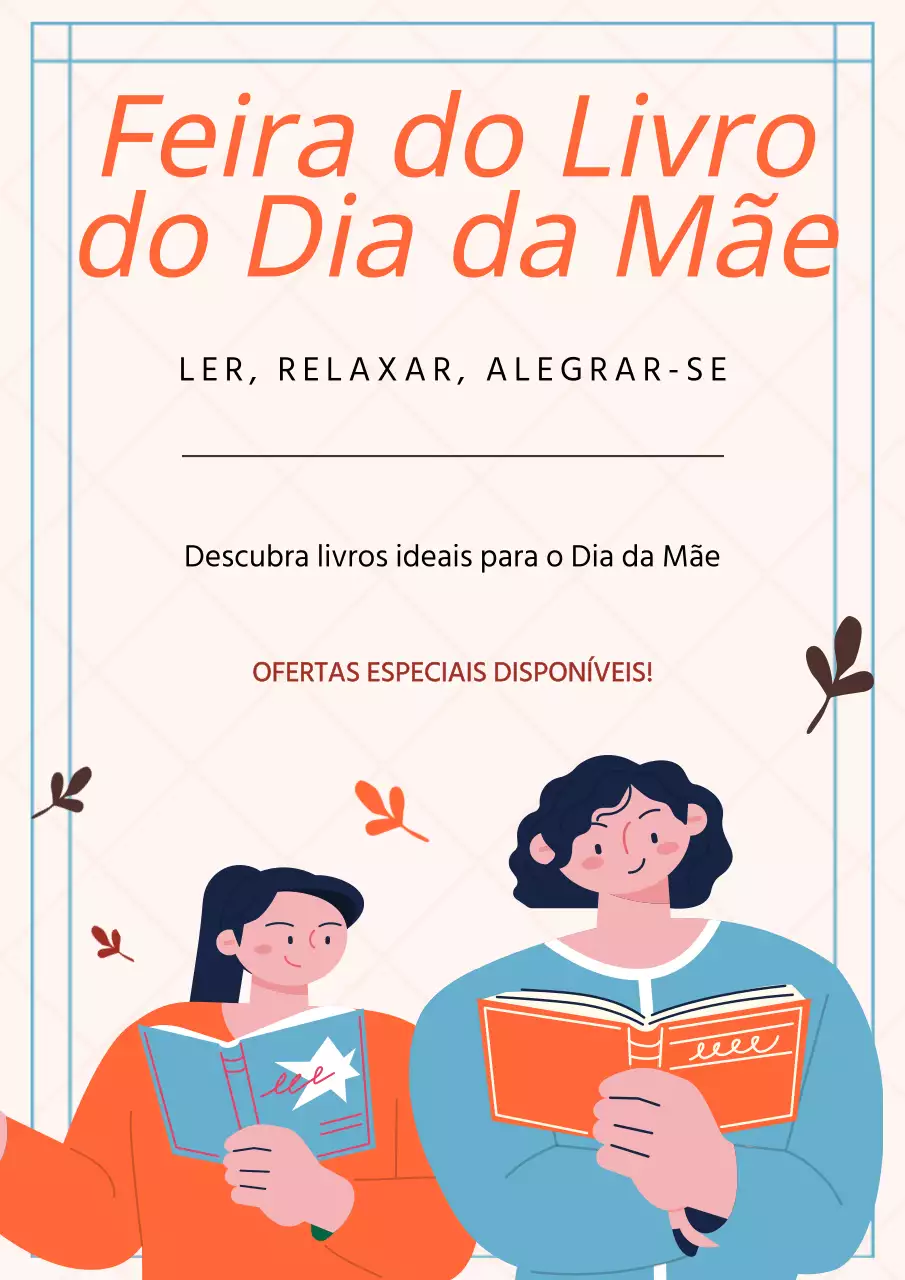 Anúncio da Feira do Livro do Dia da Mãe Clássico Bege e Laranja