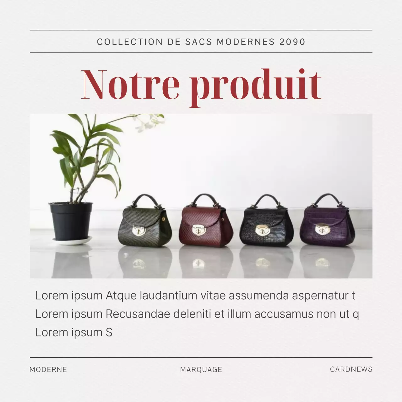 Un briefing de marque pour un sac moderne en rouge, noir et blanc