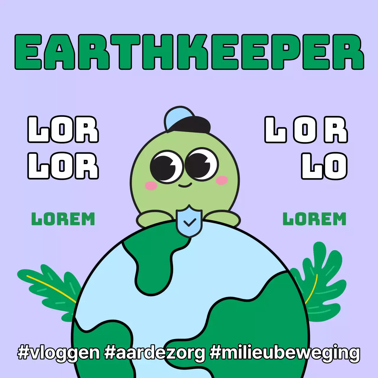 Een pop-artistische Earth Day advertentie in lichtblauw en chartreuse.