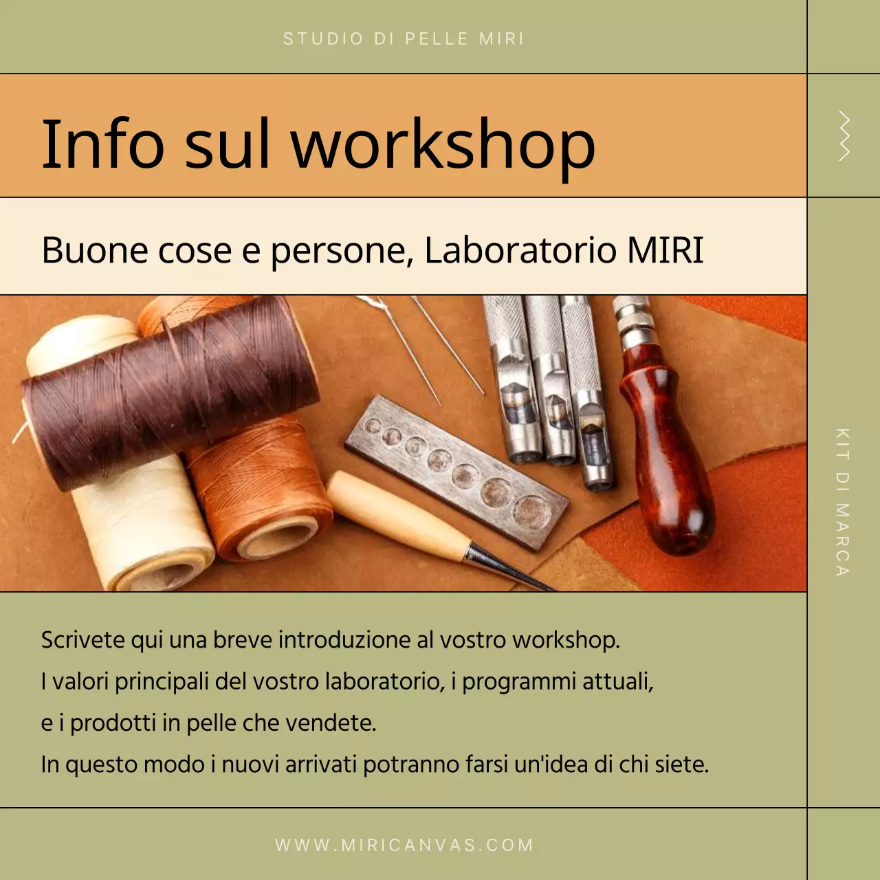 Promuovere un moderno laboratorio di pelletteria in kaki e beige