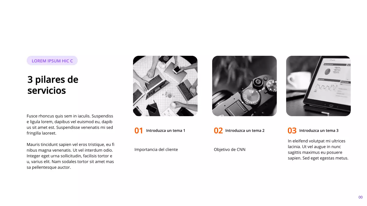 Páginas de informes de marketing modernas en añil y naranja con varios diseños