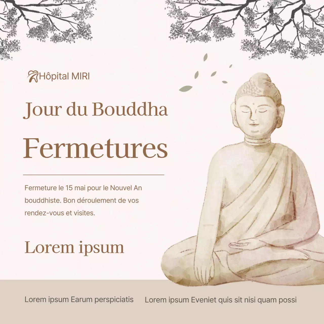 Avis de fermeture pour le traditionnel Buddha Day en beige