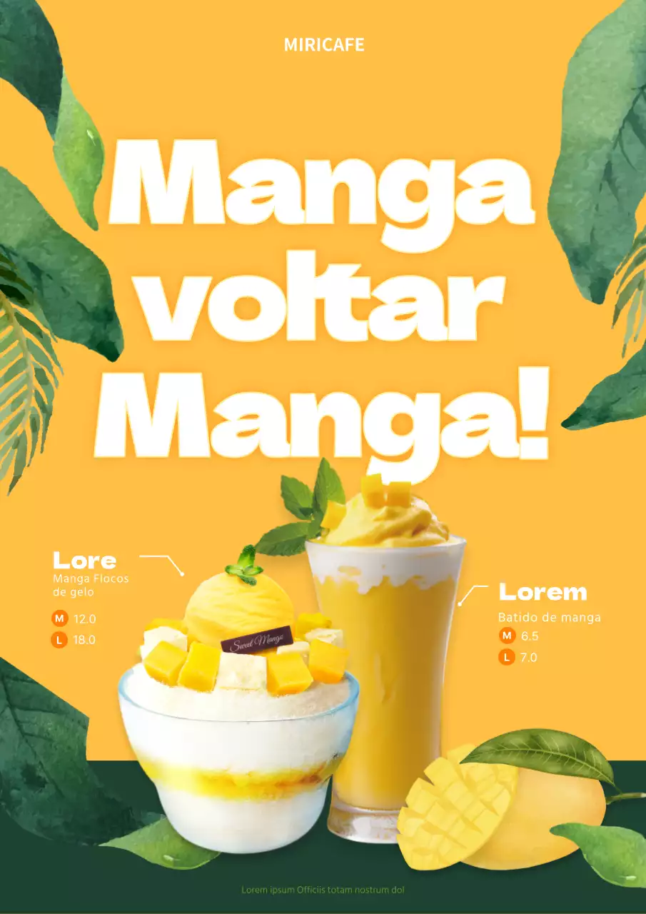 Cartaz promocional simples em amarelo e verde para o menu de verão