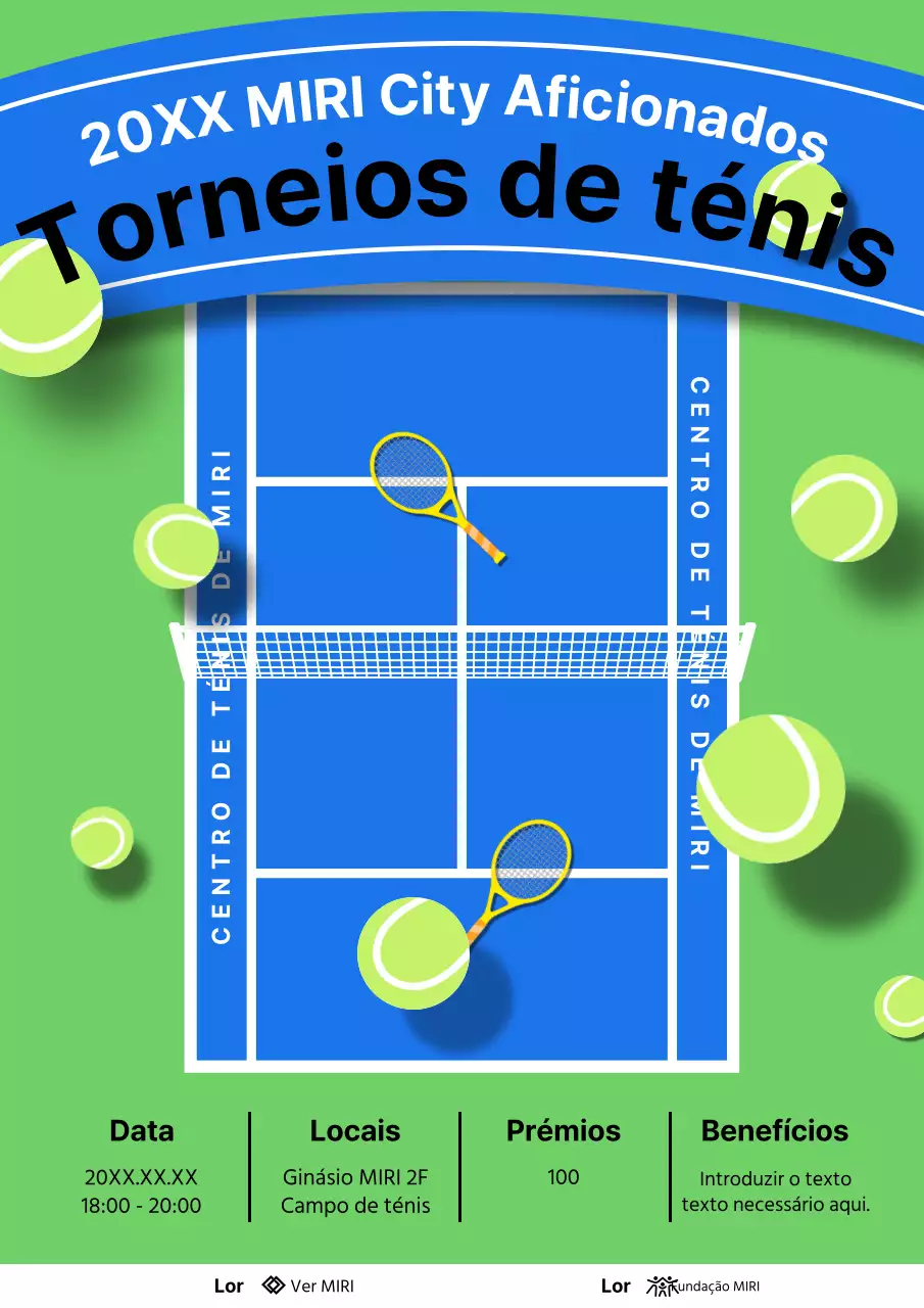 Um simples cartaz promocional de um torneio de ténis em azul e castanho.