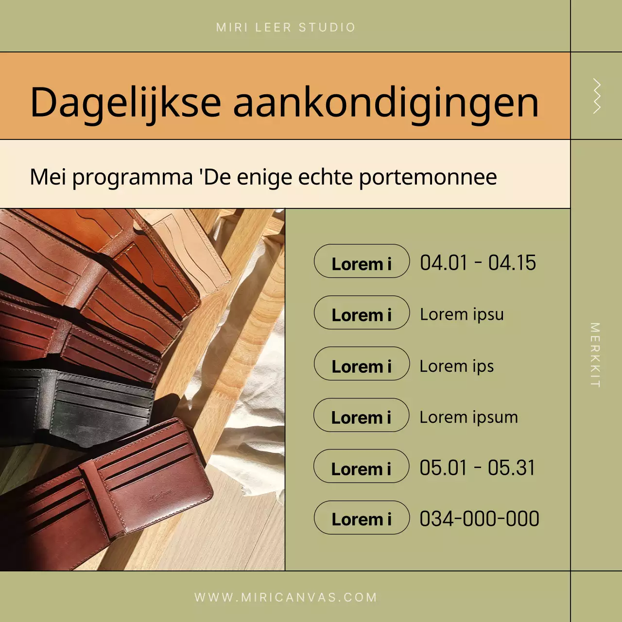 Een moderne leerwerkplaats in kaki en beige promoten