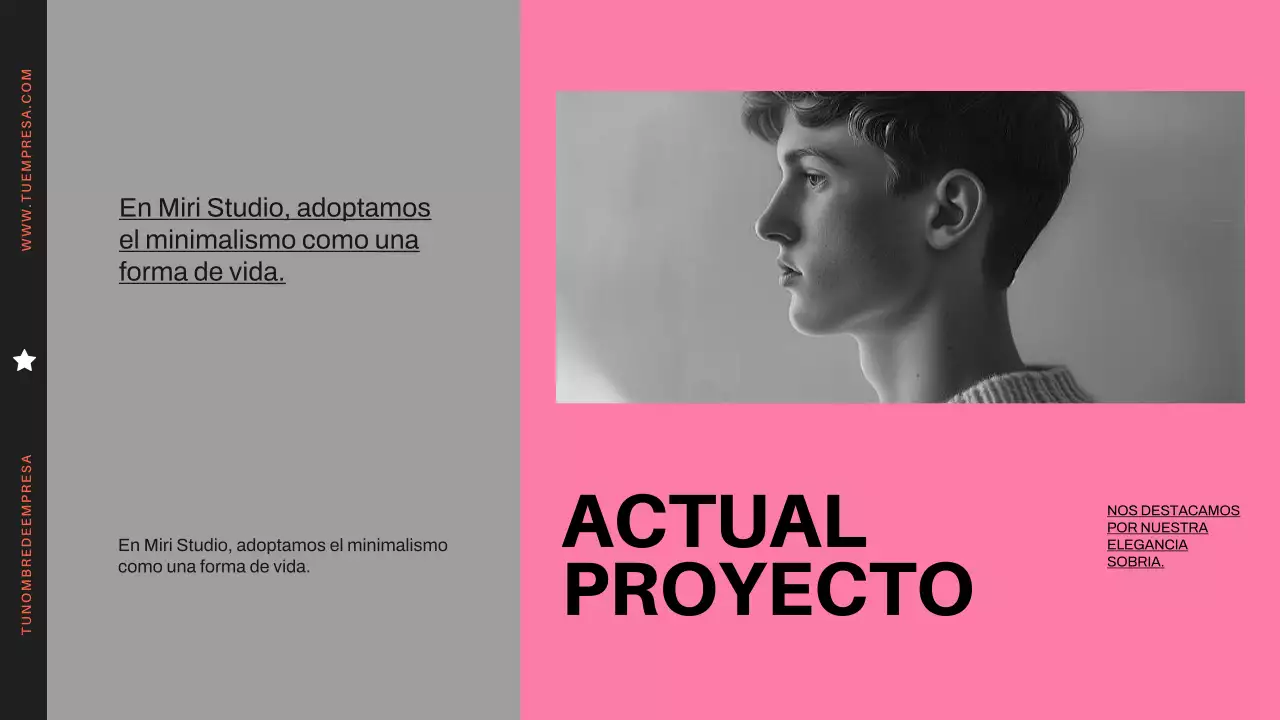 Perfil de empresa moderno y minimalista en naranja y negro