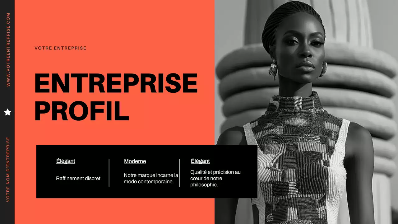 Profil d'entreprise moderne et minimaliste orange et noir